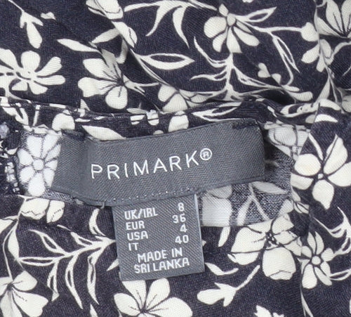Primark Women’s Black Floral Midi A-Line Dress UK 8 Long Sleeve