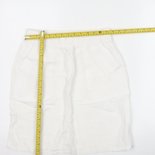 Dunnes Womens White Linen Blend Knee Length Pencil Skirt S