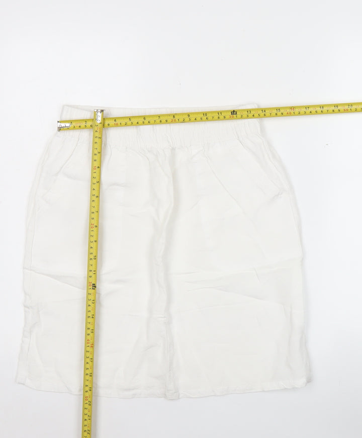 Dunnes Womens White Linen Blend Knee Length Pencil Skirt S
