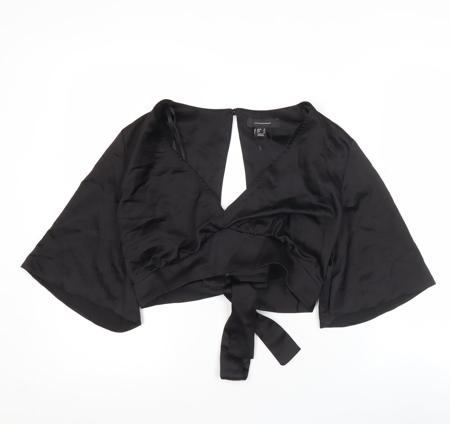 Atmosphere Women’s Black Wrap Satin Blouse Size 16 Kimono Sleeve