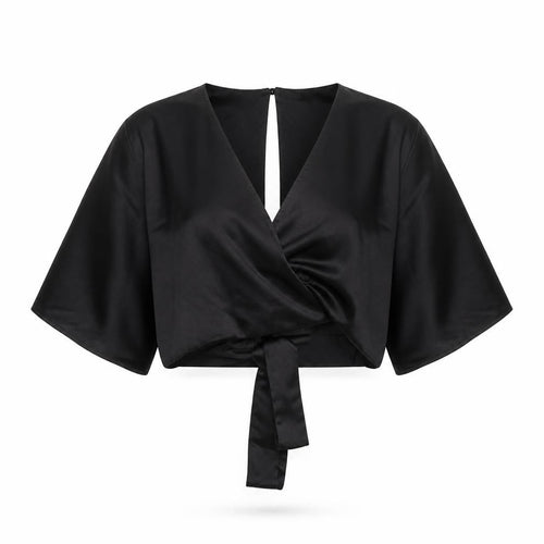 Atmosphere Women’s Black Wrap Satin Blouse Size 16 Kimono Sleeve