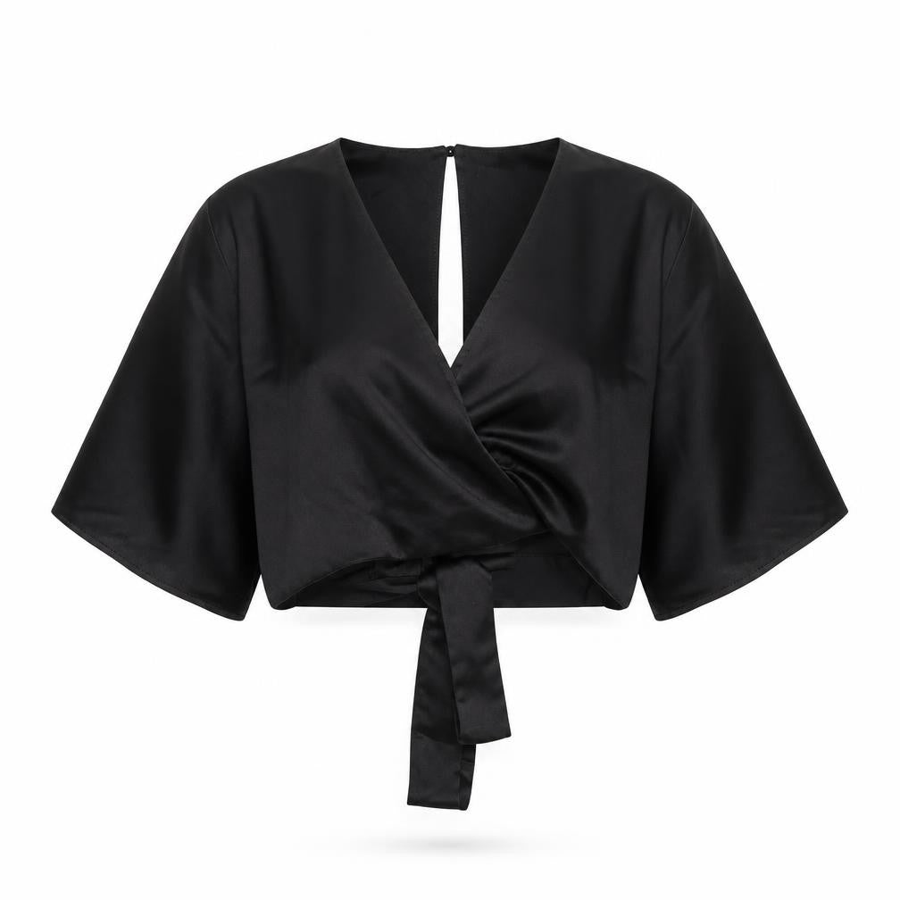 Atmosphere Women’s Black Wrap Satin Blouse Size 16 Kimono Sleeve