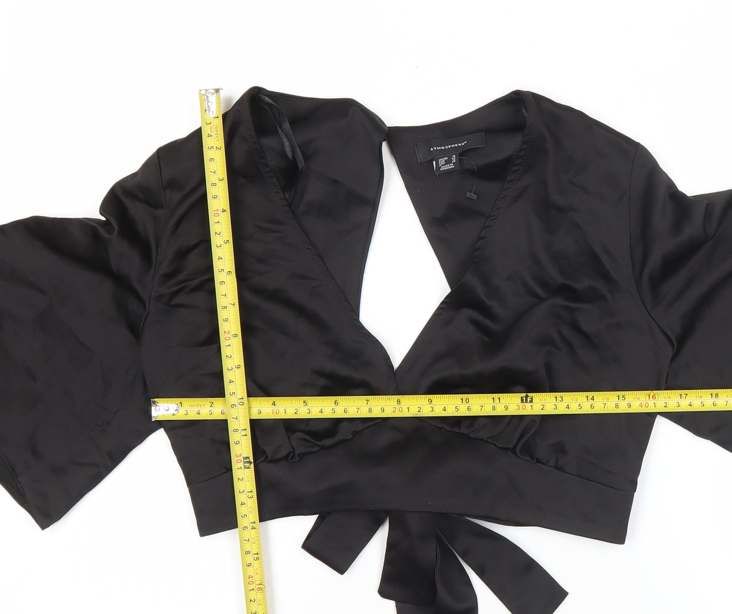Atmosphere Women’s Black Wrap Satin Blouse Size 16 Kimono Sleeve