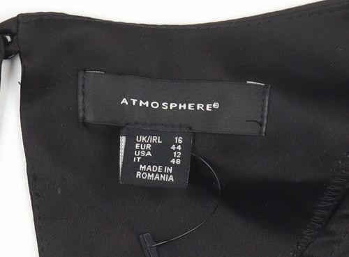 Atmosphere Women’s Black Wrap Satin Blouse Size 16 Kimono Sleeve