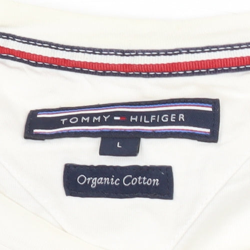Tommy Hilfiger Men’s White Logo Stripe T-Shirt Size L Cotton
