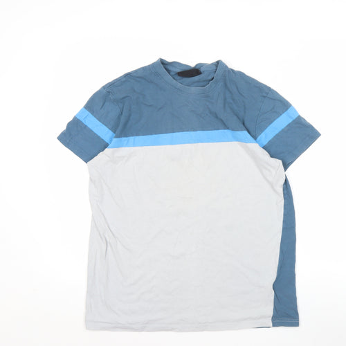 McKenzie Men’s Blue Grey Colourblock Cotton T-Shirt Size M