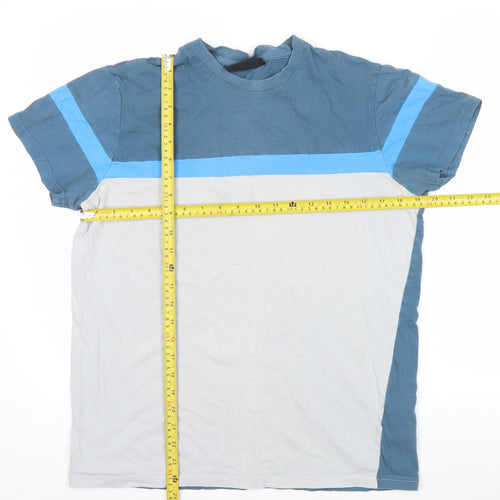 McKenzie Men’s Blue Grey Colourblock Cotton T-Shirt Size M