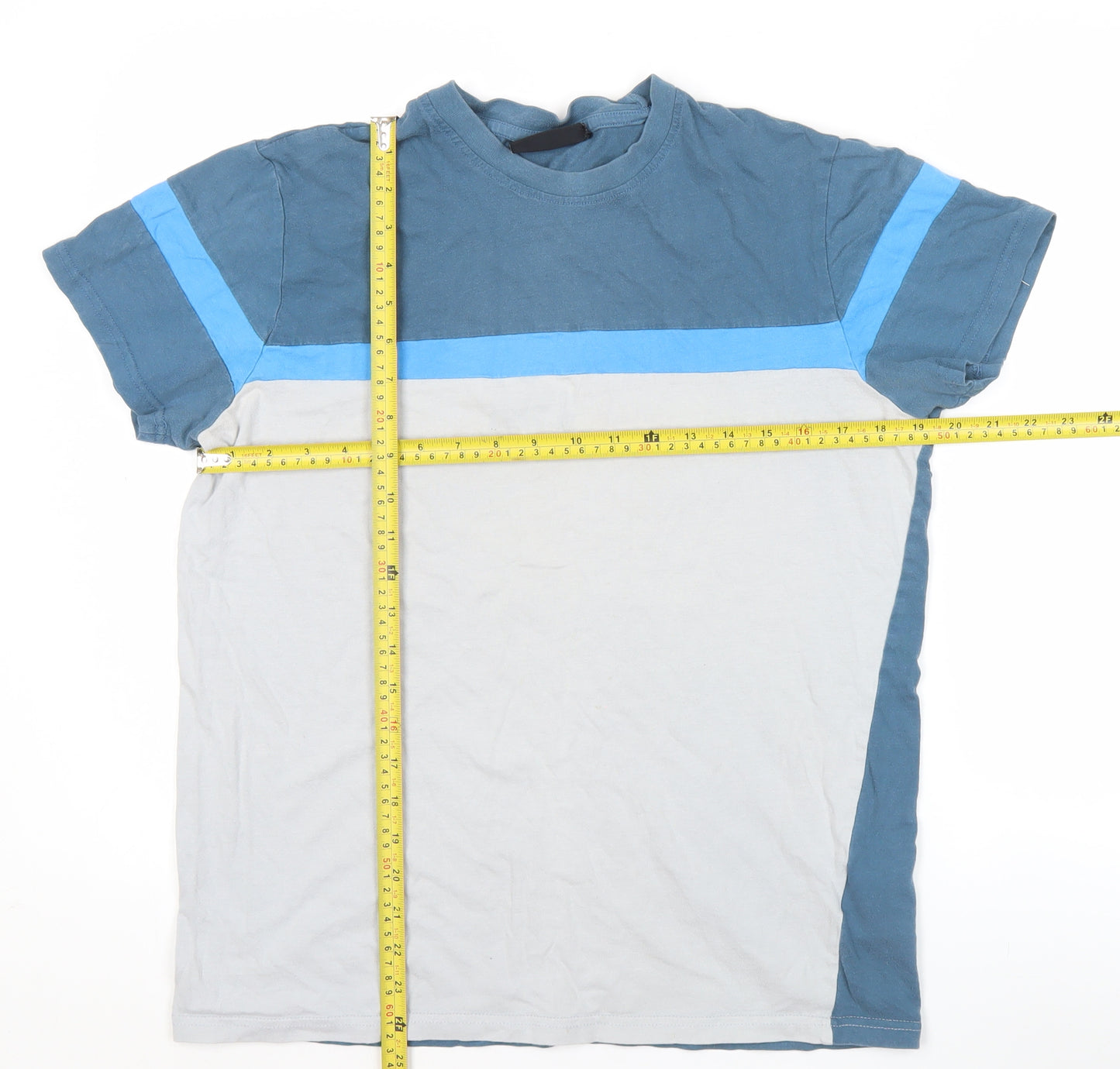 McKenzie Men’s Blue Grey Colourblock Cotton T-Shirt Size M