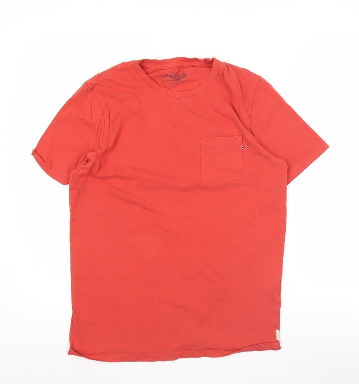 Jack & Jones Men's Red Small Regular Fit Cotton Crew Neck T-Shirt