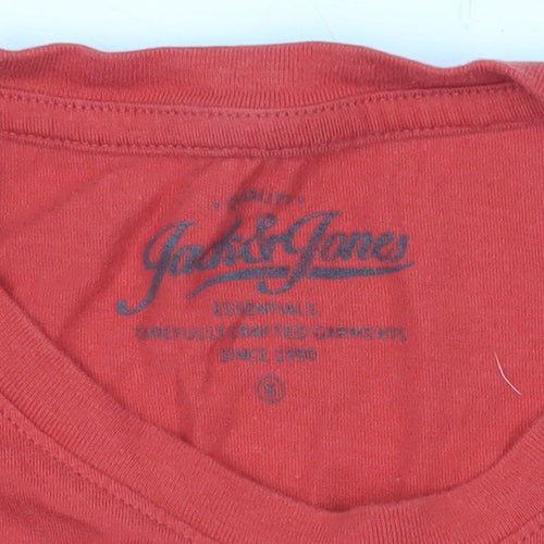 Jack & Jones Men's Red Small Regular Fit Cotton Crew Neck T-Shirt