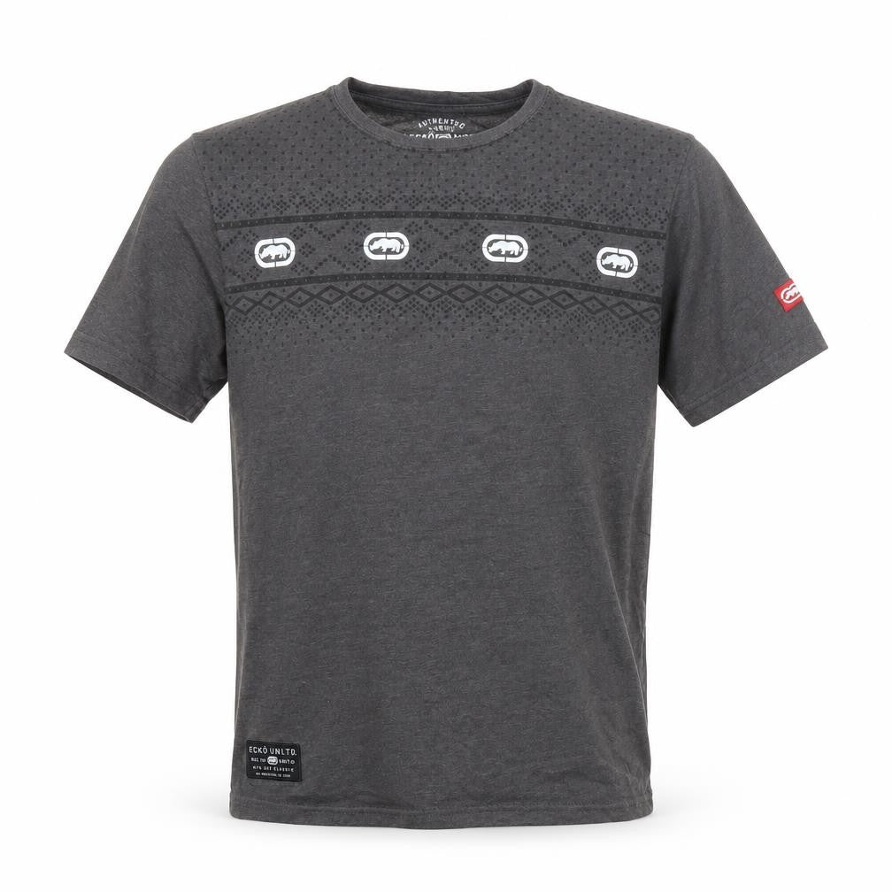Front view of Ecko Unltd. Men’s Grey Graphic Logo T-Shirt, size M, Crew Neck