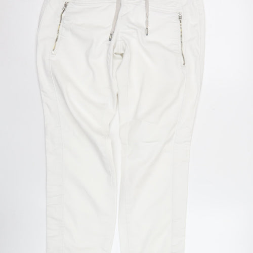 Red Button Womens White Jogger Trousers Size 14 Elastic Waist