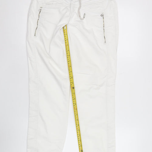 Red Button Womens White Jogger Trousers Size 14 Elastic Waist