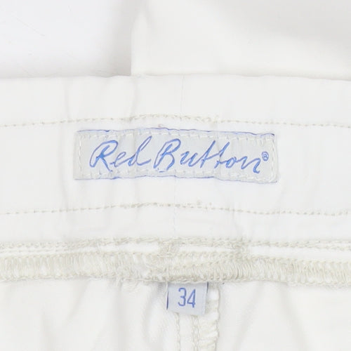 Red Button Womens White Jogger Trousers Size 14 Elastic Waist