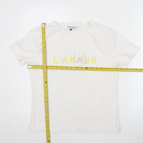 Elly & Grace Women White Graphic Cotton T-Shirt Medium Casual
