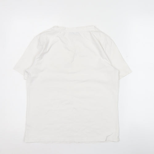 Elly & Grace Women White Graphic Cotton T-Shirt Medium Casual