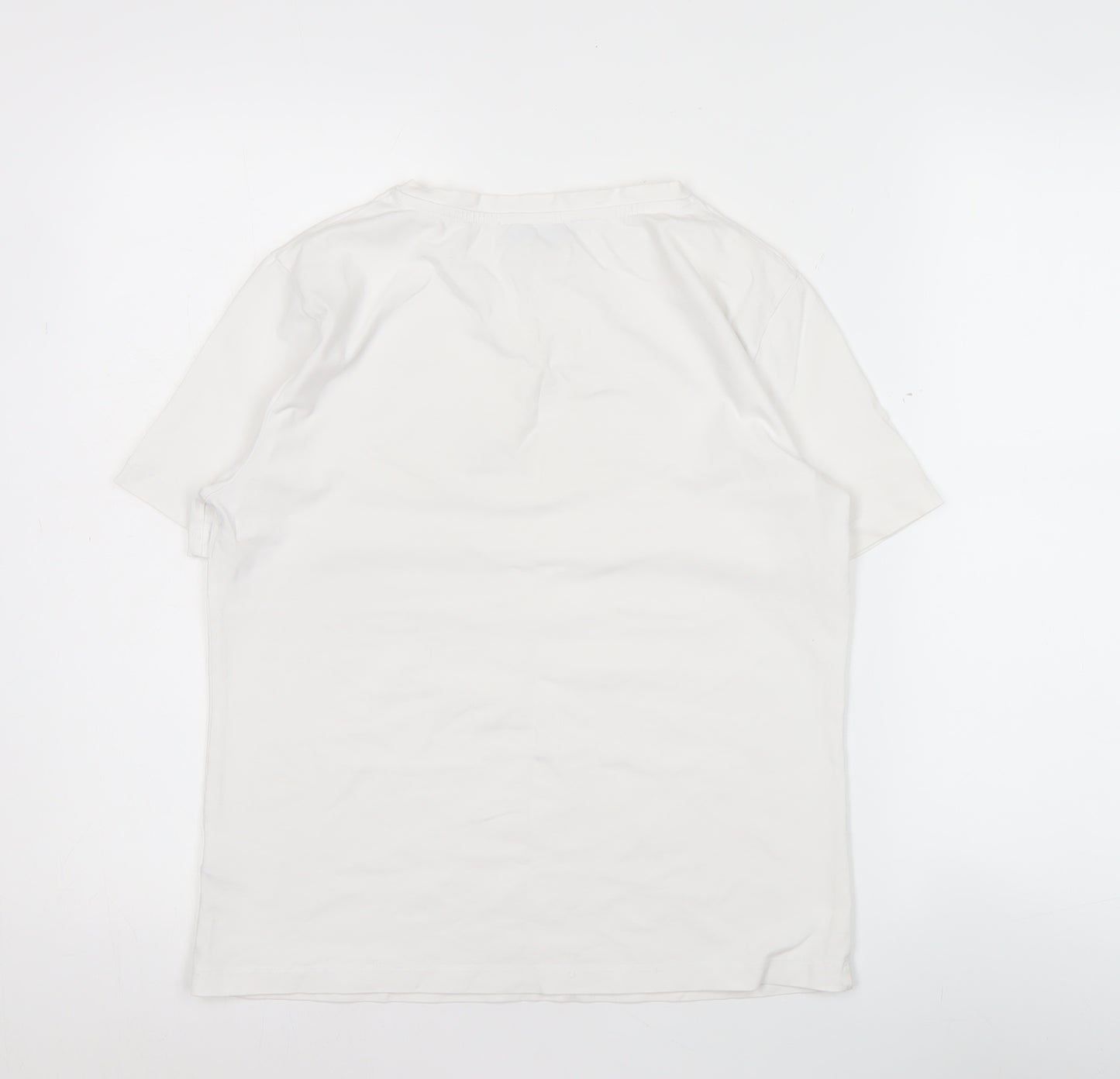 Elly & Grace Women White Graphic Cotton T-Shirt Medium Casual