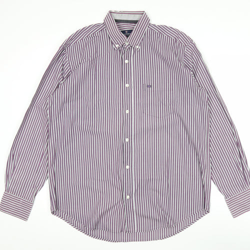 Kellerman Men's Purple Striped Button-Up Shirt L Regular Fit Cotton
