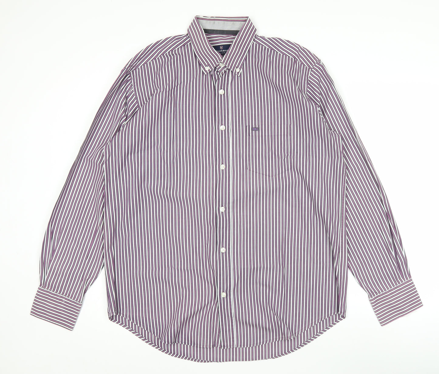 Kellerman Men's Purple Striped Button-Up Shirt L Regular Fit Cotton