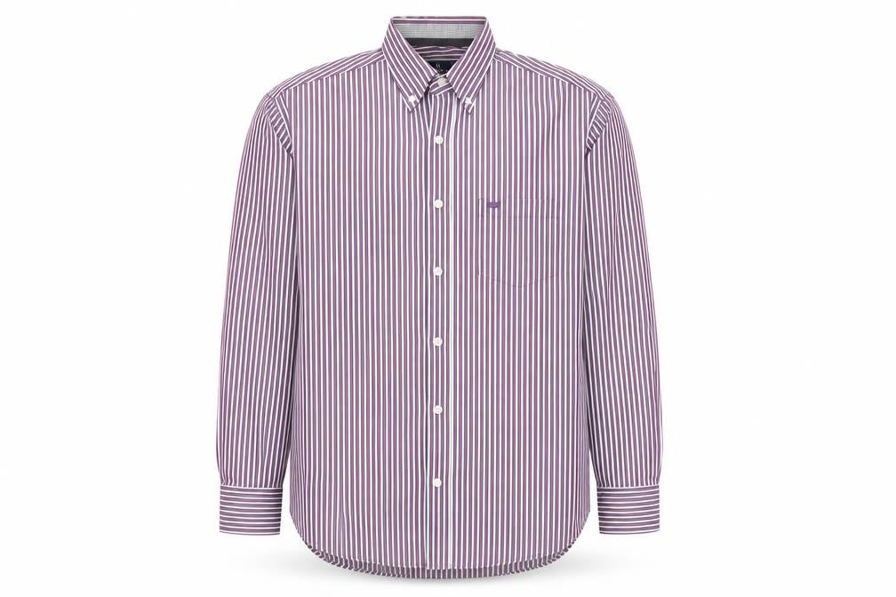 Front view of Kellerman Men's Purple Striped Button-Up Shirt L Regular Fit Cotton