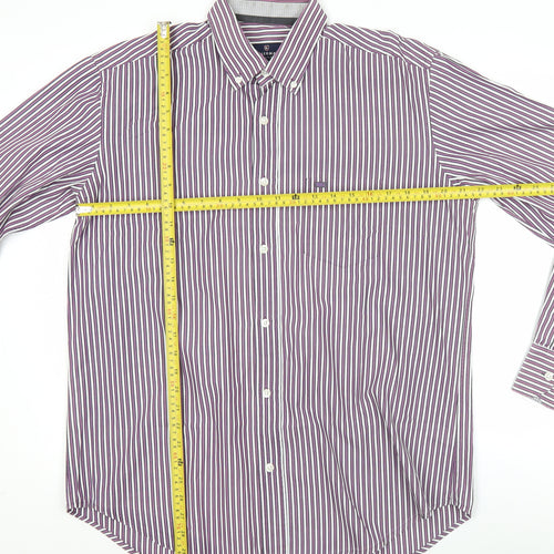 Kellerman Men's Purple Striped Button-Up Shirt L Regular Fit Cotton