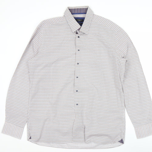 Giordano Men’s White Geometric Print XL Long Sleeve Cotton Shirt