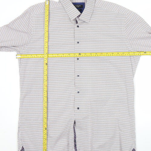 Giordano Men’s White Geometric Print XL Long Sleeve Cotton Shirt