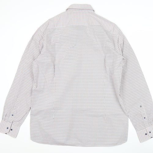 Giordano Men’s White Geometric Print XL Long Sleeve Cotton Shirt