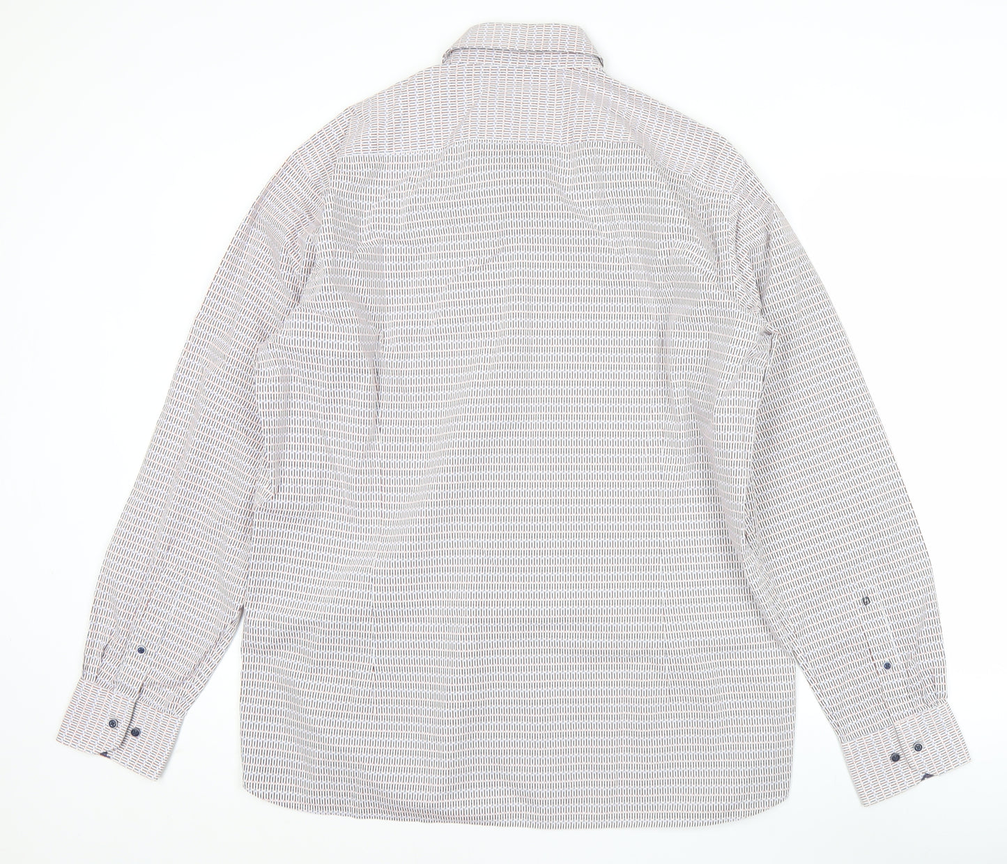 Giordano Men’s White Geometric Print XL Long Sleeve Cotton Shirt