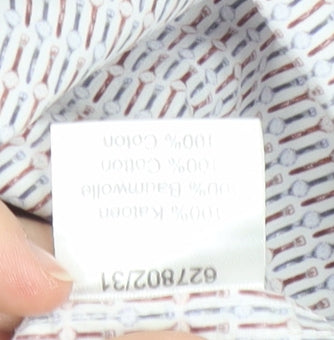 Giordano Men’s White Geometric Print XL Long Sleeve Cotton Shirt