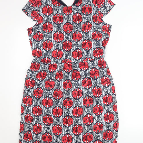 Oui Women’s Red Geometric Knee Length Sheath Dress Size 12