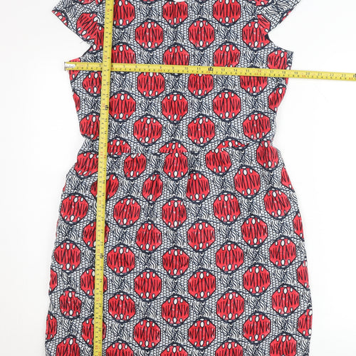 Oui Women’s Red Geometric Knee Length Sheath Dress Size 12