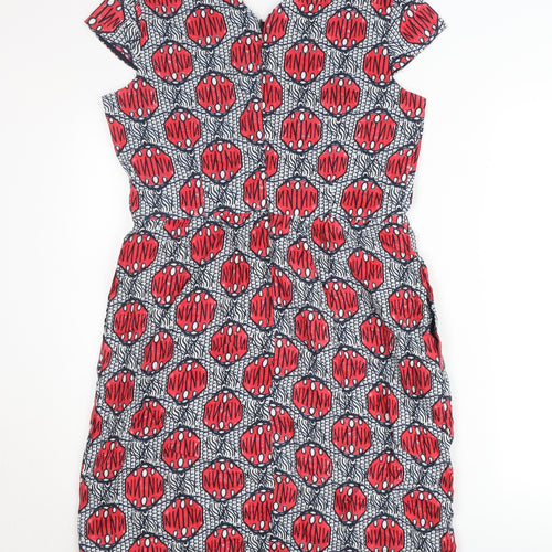 Oui Women’s Red Geometric Knee Length Sheath Dress Size 12