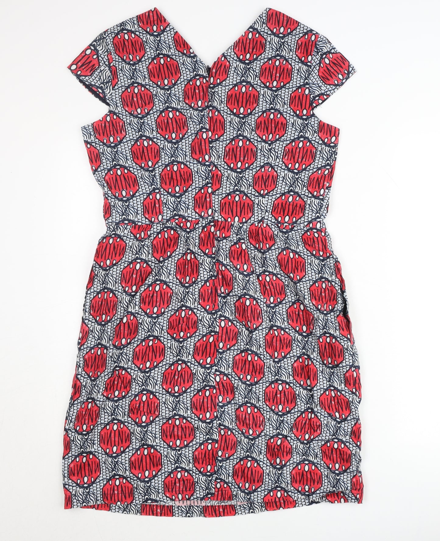 Oui Women’s Red Geometric Knee Length Sheath Dress Size 12