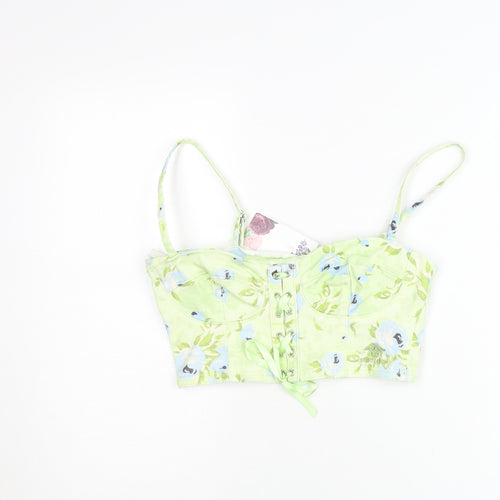Stradivarius Women Green Floral Cropped Tank Top Size 8 Bridgerton