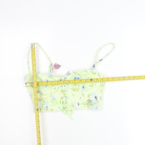 Stradivarius Women Green Floral Cropped Tank Top Size 8 Bridgerton