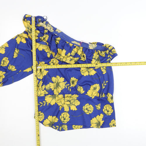 Savida Womens Blue Yellow Floral One Shoulder Blouse Size 12