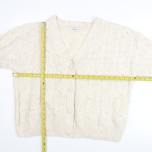 Gallery Women’s Beige Beaded Cable-Knit Cardigan Jumper Size L