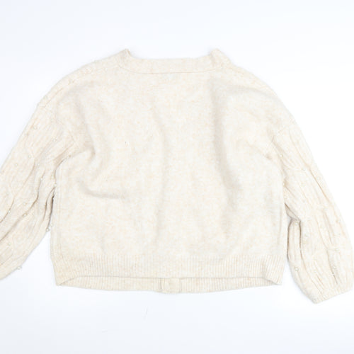 Gallery Women’s Beige Beaded Cable-Knit Cardigan Jumper Size L