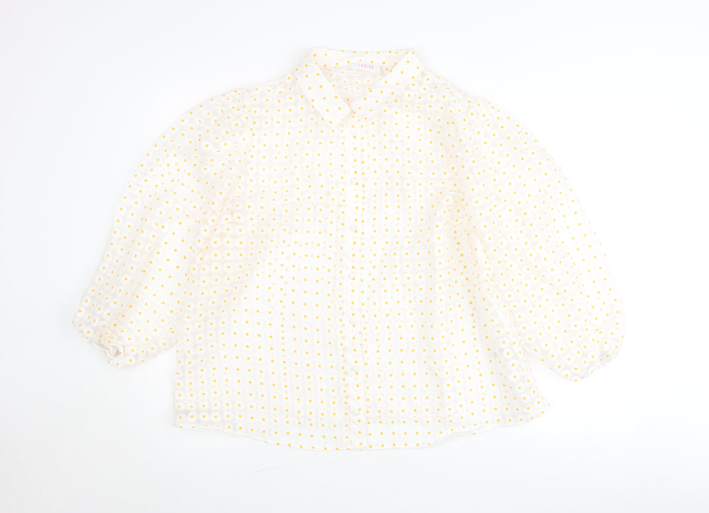 Savida Women White Polka Dot Blouse Size 18 Puff Sleeve