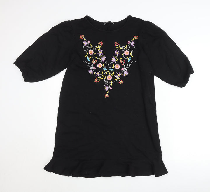 Primark Women’s Black Size 10 Floral Embroidered Shift Dress