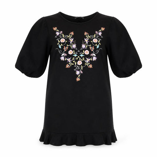 Front view of Primark Women’s Black, size UK 10, Floral Embroidered Shift Dress