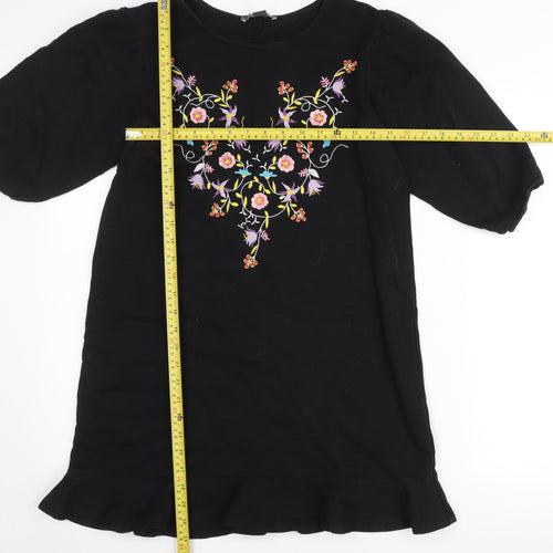 Primark Women’s Black Size 10 Floral Embroidered Shift Dress