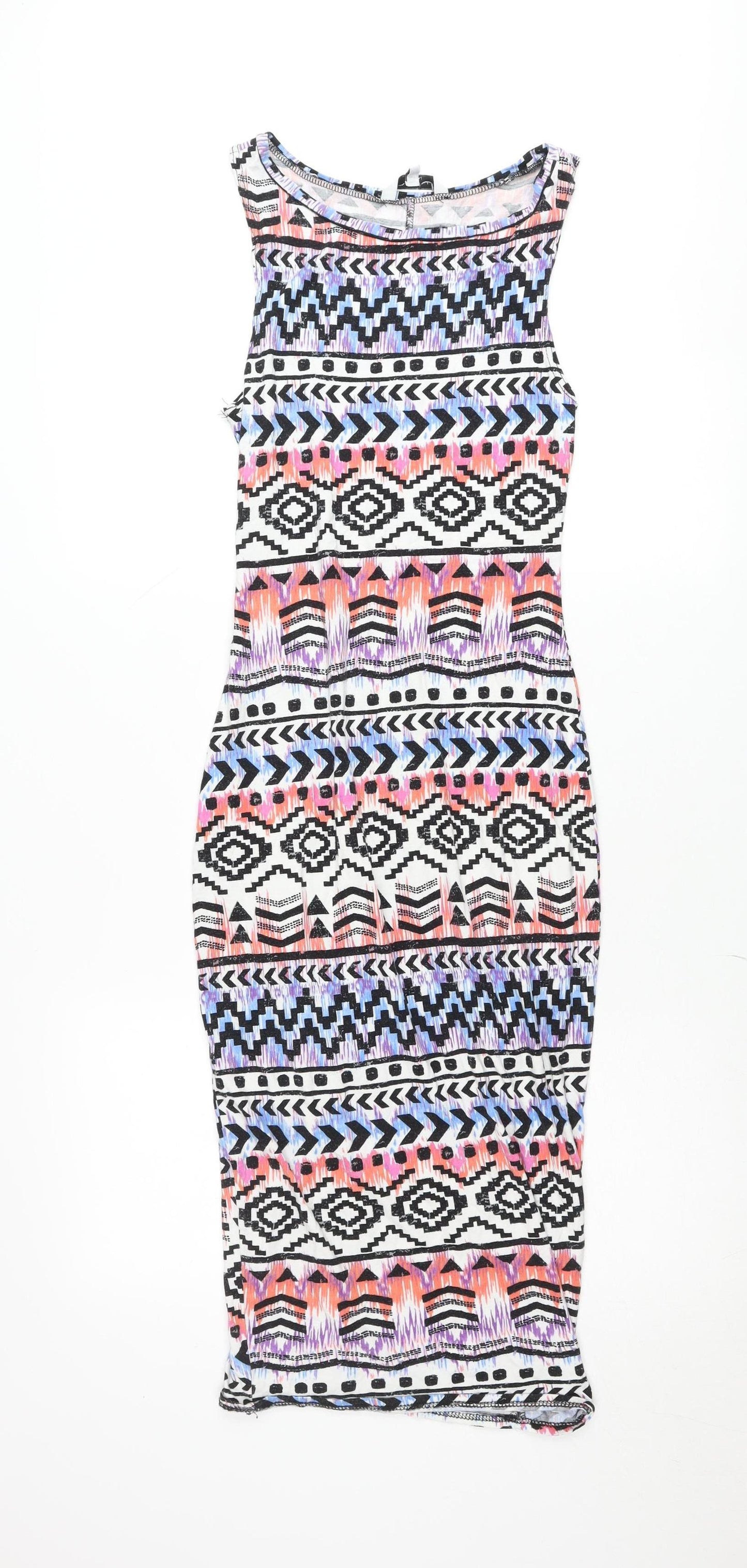 New Look Women’s Multicoloured Bodycon Dress Size 12 Scoop Neck Sleeveless