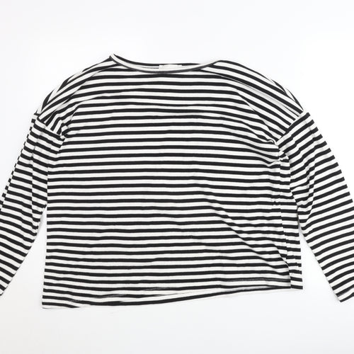 My Essential Wardrobe Women Black White Striped Boat Neck Blouse Size L