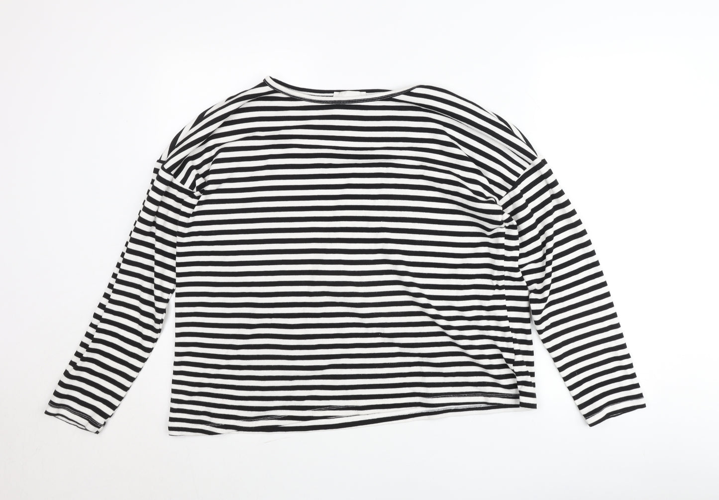My Essential Wardrobe Women Black White Striped Boat Neck Blouse Size L
