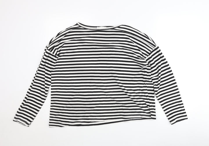 My Essential Wardrobe Women Black White Striped Boat Neck Blouse Size L