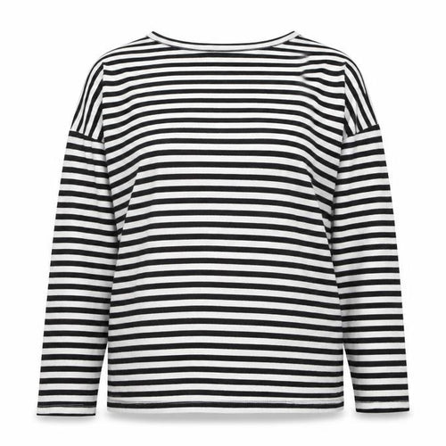My Essential Wardrobe Women Black White Striped Boat Neck Blouse Size L