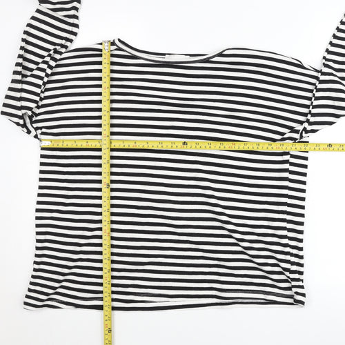 My Essential Wardrobe Women Black White Striped Boat Neck Blouse Size L