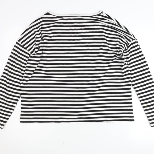 My Essential Wardrobe Women Black White Striped Boat Neck Blouse Size L